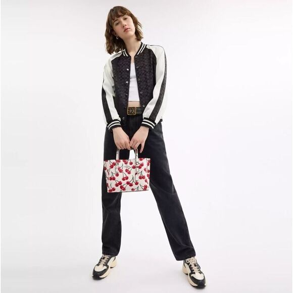 NWT COACH CY695 Mollie Tote Bag 25 With Cherry Print Leather - Picture 7 of 12